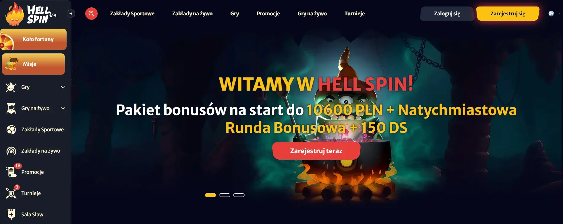 Widok strony HellSpin Casino