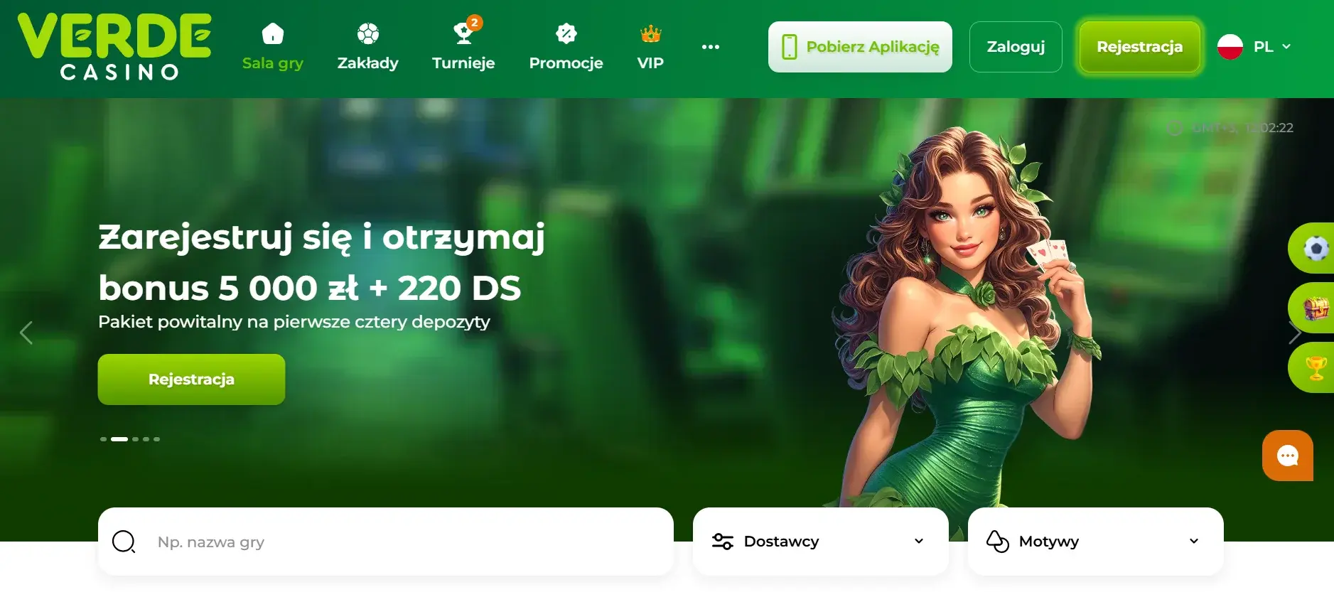 Widok strony Verde Casino