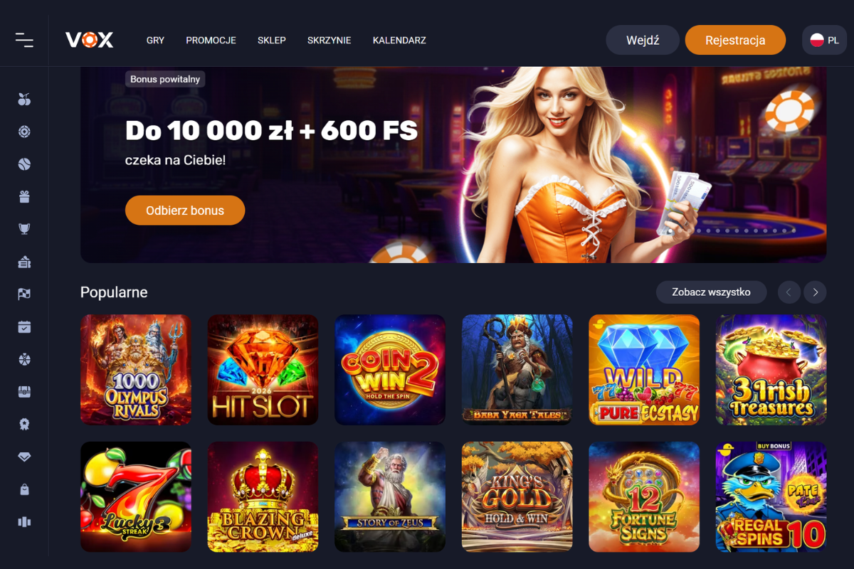 Widok strony VOX Casino